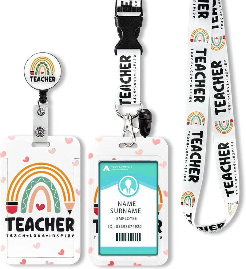 Hinsly ID Badge Holder with Lanyard, Retractable Badge Holders Reels with Lanyards Adjustable, for Women Kids Teacher Nurses Doctor Student - Image 1